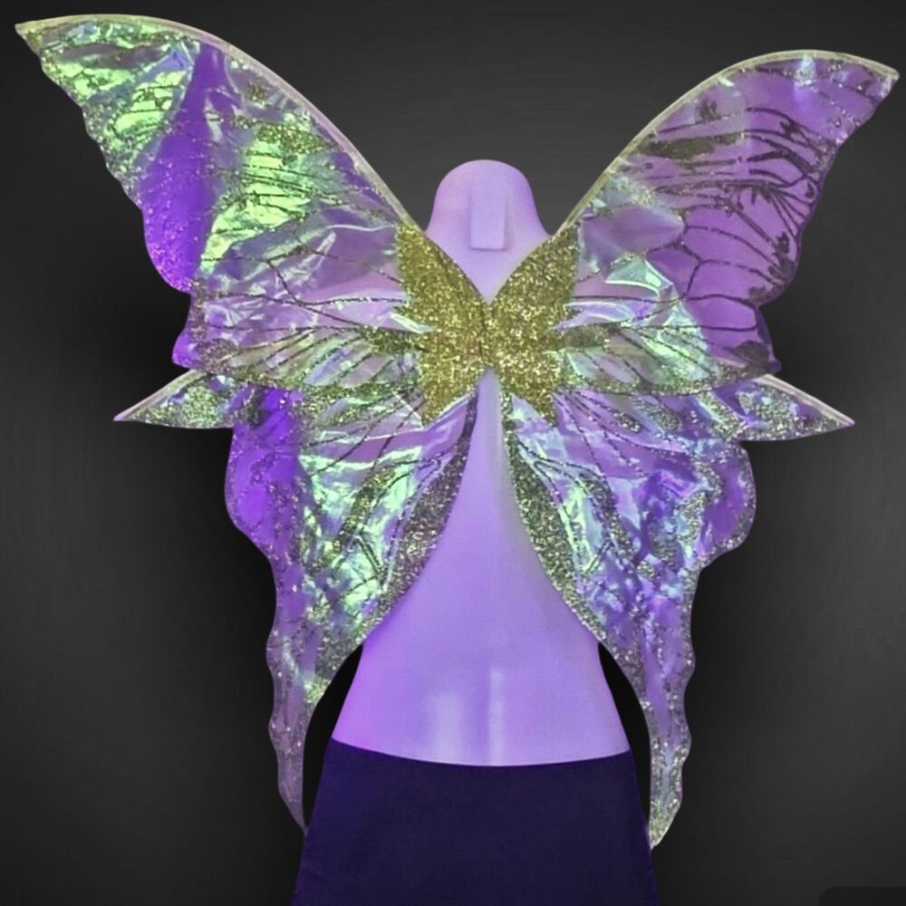 Custom UV Reactive Iridescent Fairy Wings Hand Painted Glow Cosplay Festival - Picture 2 of 12